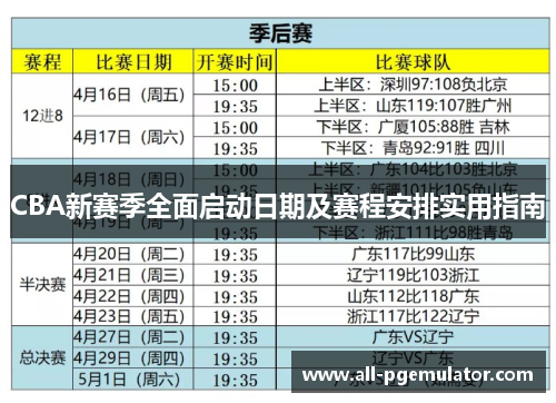 CBA新赛季全面启动日期及赛程安排实用指南