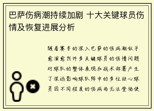 巴萨伤病潮持续加剧 十大关键球员伤情及恢复进展分析